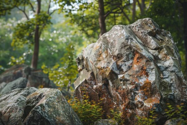 Granite in nature with sun shining showing an image of how sustainable construction with granite is natural.