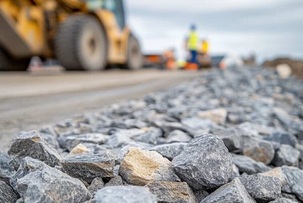 Close up of granite rock that is used as a construction aggregate in road work