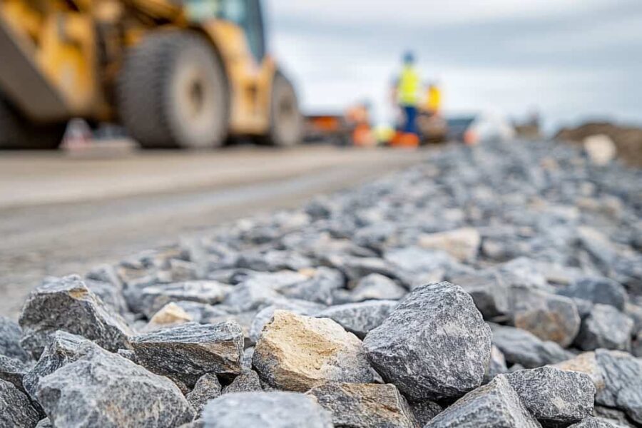 Close up of granite rock that is used as a construction aggregate in road work