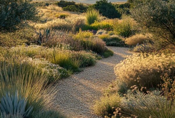 A Southern California Landscape scene of a decomposed granite pathway for a construction project.