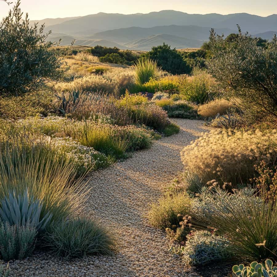 A Southern California Landscape scene of a decomposed granite pathway for a construction project.